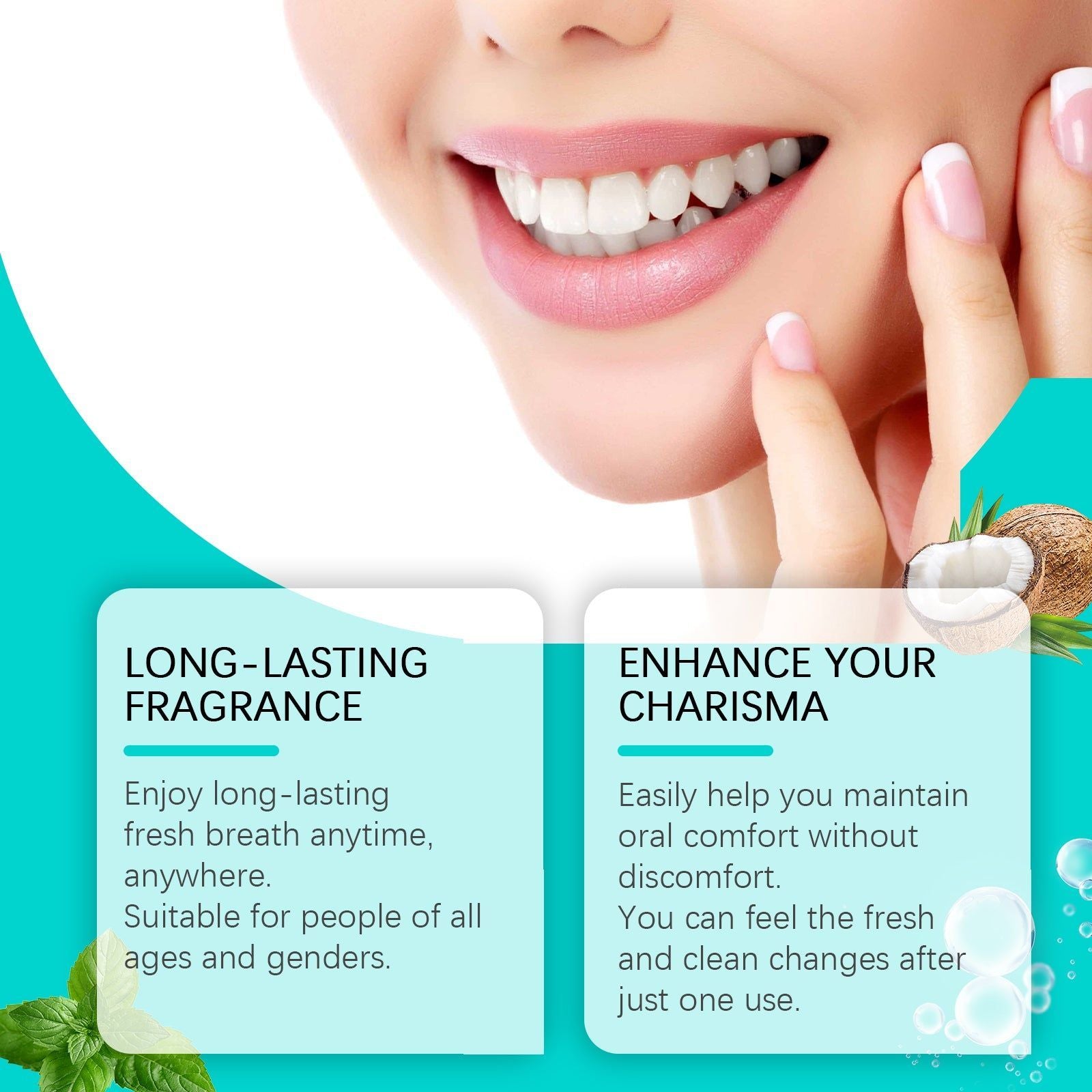 Coconut Mint Oral Odor Treatment Spray, Long-Lasting Fresh Breath, Stain Removal ,100ml