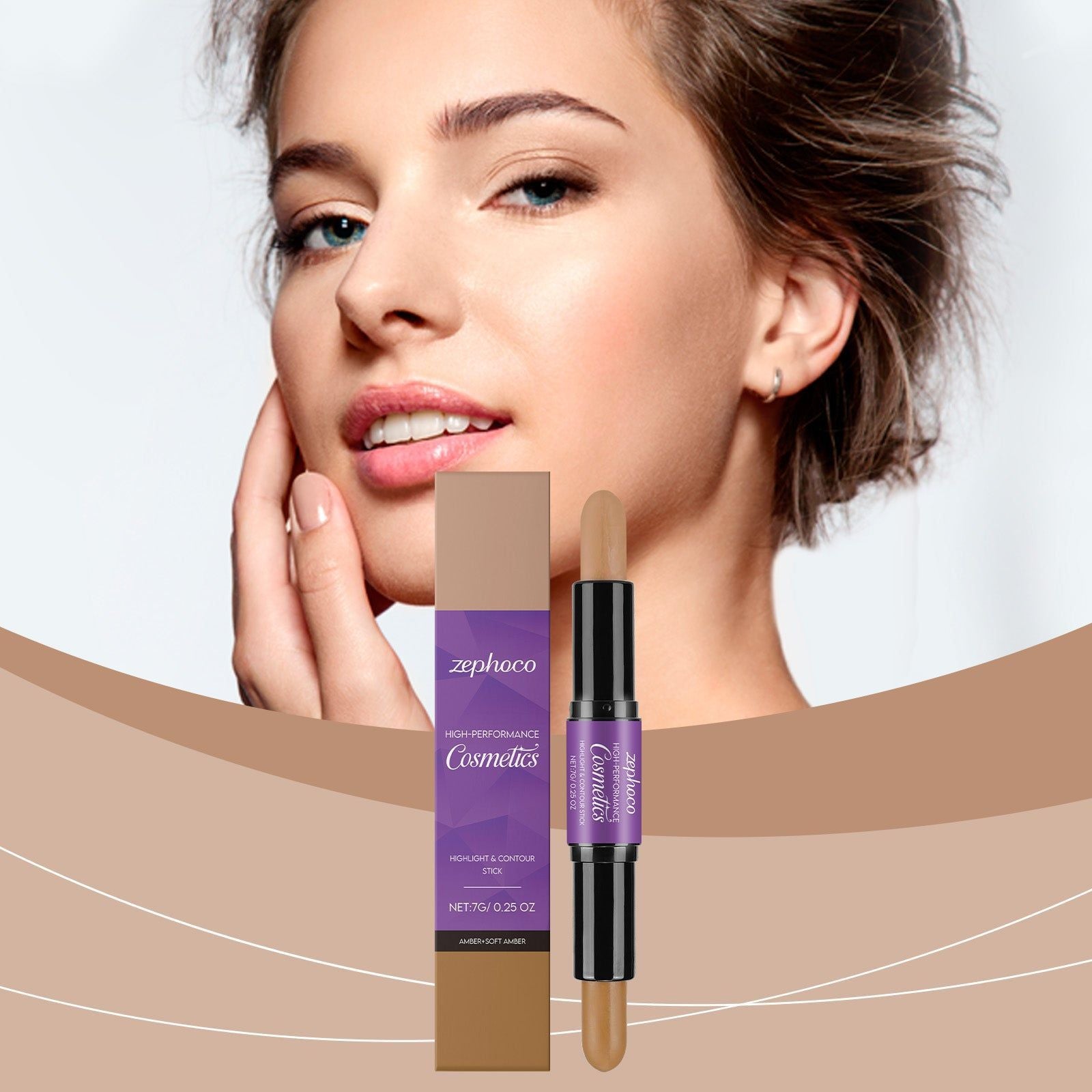 2-in-1 Makeup Highlighter and Contour Stick, Natural Glow, Easy to Use ,7g