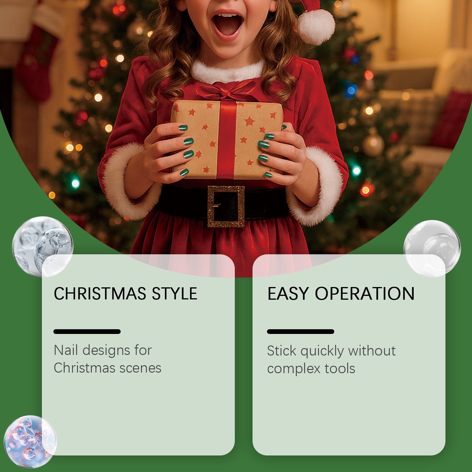 Colorful Christmas Soft Gel Nail Stickers, Easy DIY Nail Art, Festive Holiday Manicure ,1set