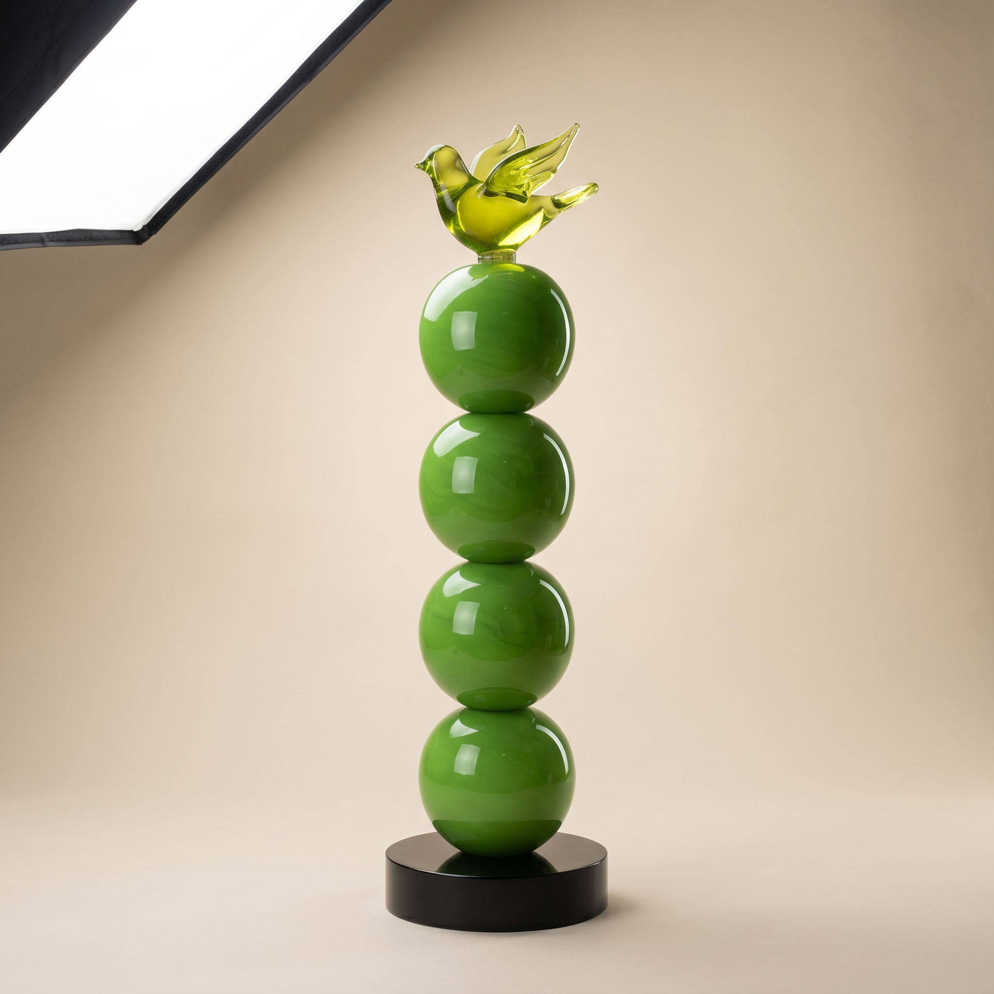 Tati deco Green glass bird stack large