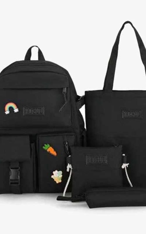 4 Pcs/Set Canvas School Bags Backpack – Durable, Stylish Backpack Set for Kids, Teens & Students