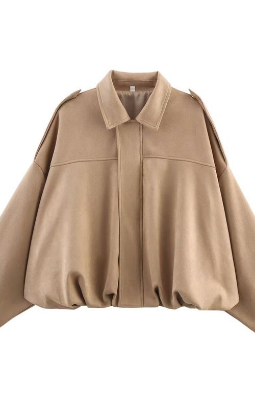 Faux Suede Jacket Women Oversized Long Sleeve Zip Up Epaulet Bomber Leather Jackets