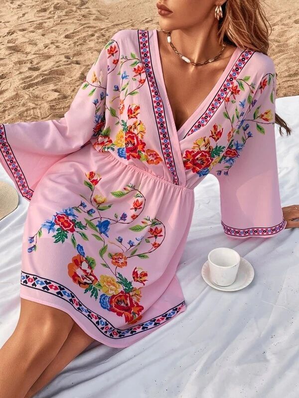 Women's Bohemian Vintage Ethnic Print Waist-Slimming Dress