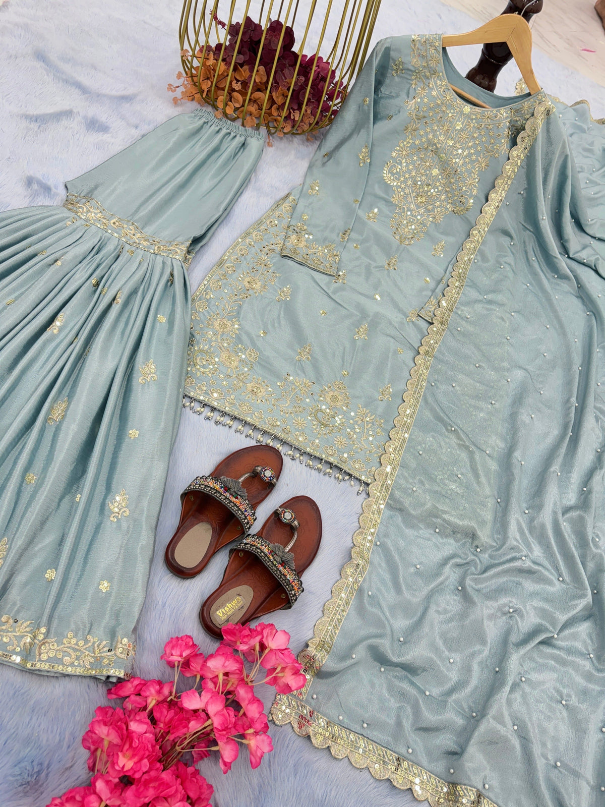 Fab Zone Designer Party Wear Look Top Plazzo & Fancy Dupatta