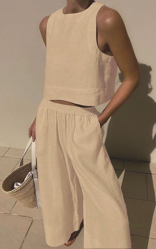 Women's Plus-Size Sleeveless Shirt & Loose Long Pants Set
