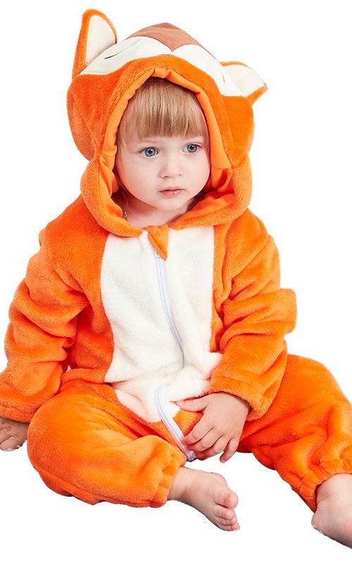 Baby Winter Animal Costume Flannel Hooded Jumpsuit Zipper Romper Cosplay Outfits