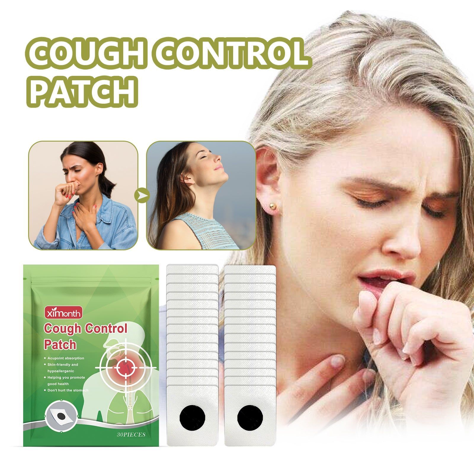 Cough Patch for Phlegm Relief, Throat Care, Natural Body Care, Fast Soothing ,30pcs