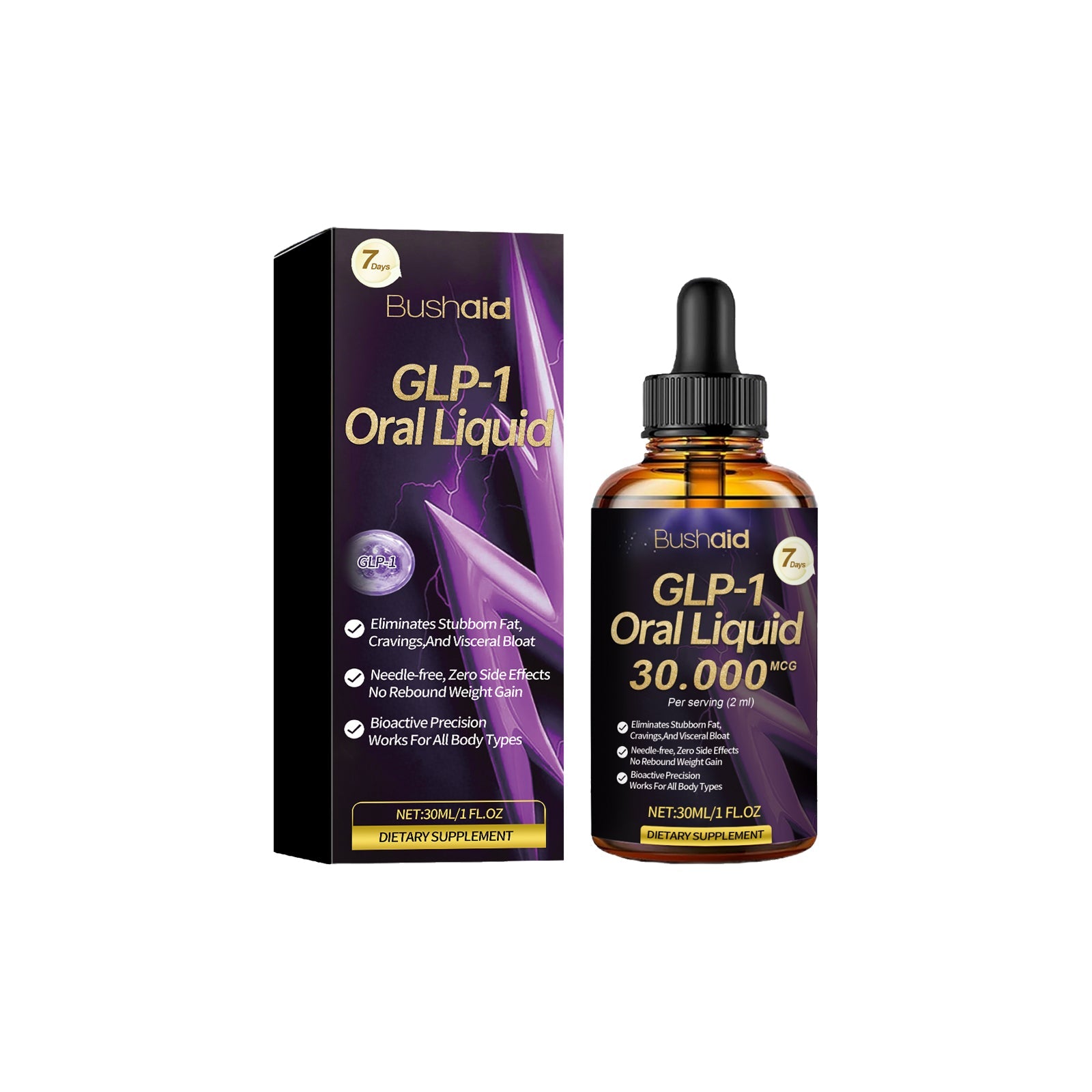 BushAid Intestinal Decompression Drops for Body Care, Slimming & Stress Relief, Natural Green Tea & Moringa Extract ,30ml