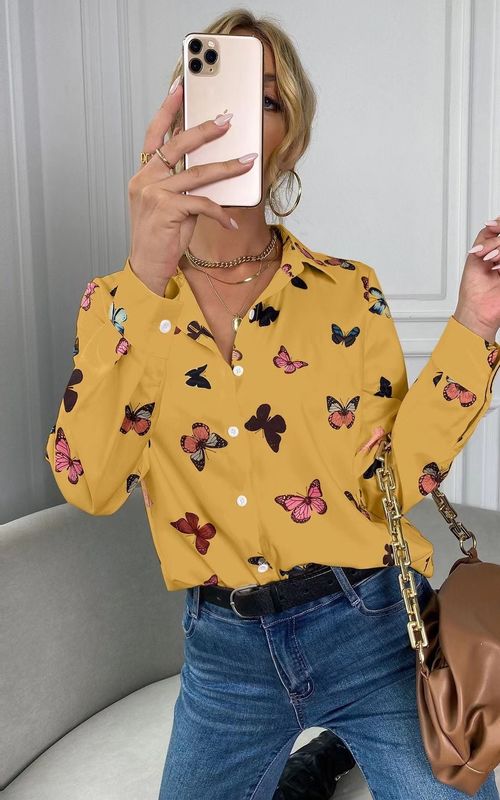 Women's Butterfly Print Digital Print Long-Sleeve Shirt