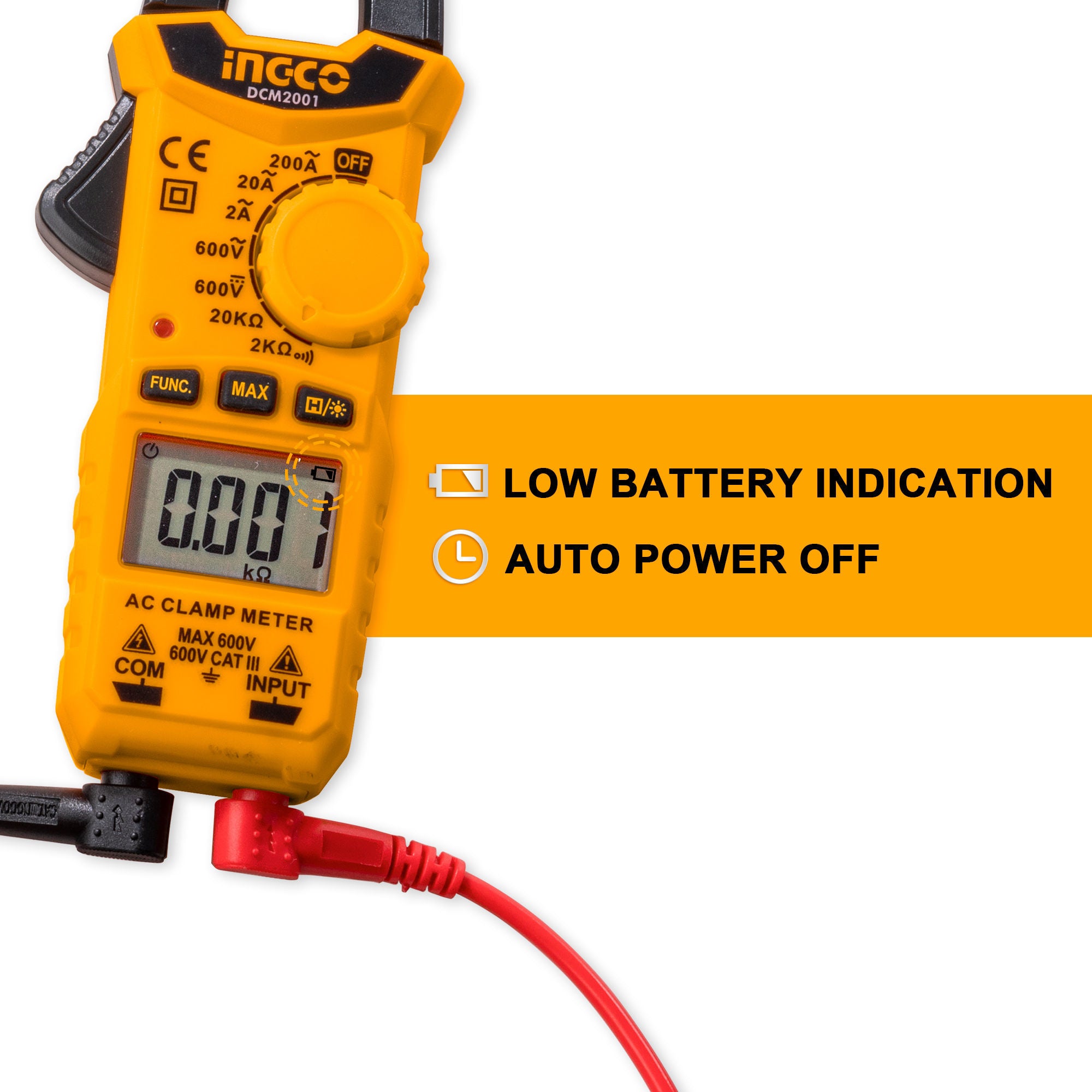 INGCO Digital AC Clamp Meter, 2000/4000 Count True RMS, AC/DC Voltage & Current Tester with NCV and Auto Power Off
