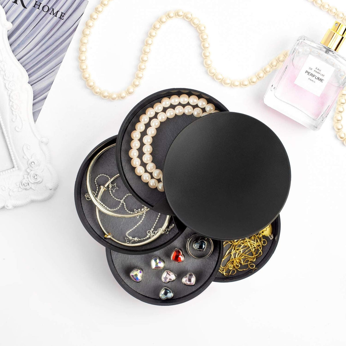4 Layer Jewelry Organizer Box Jewelry Storage Case Earring Necklace Rings Holder