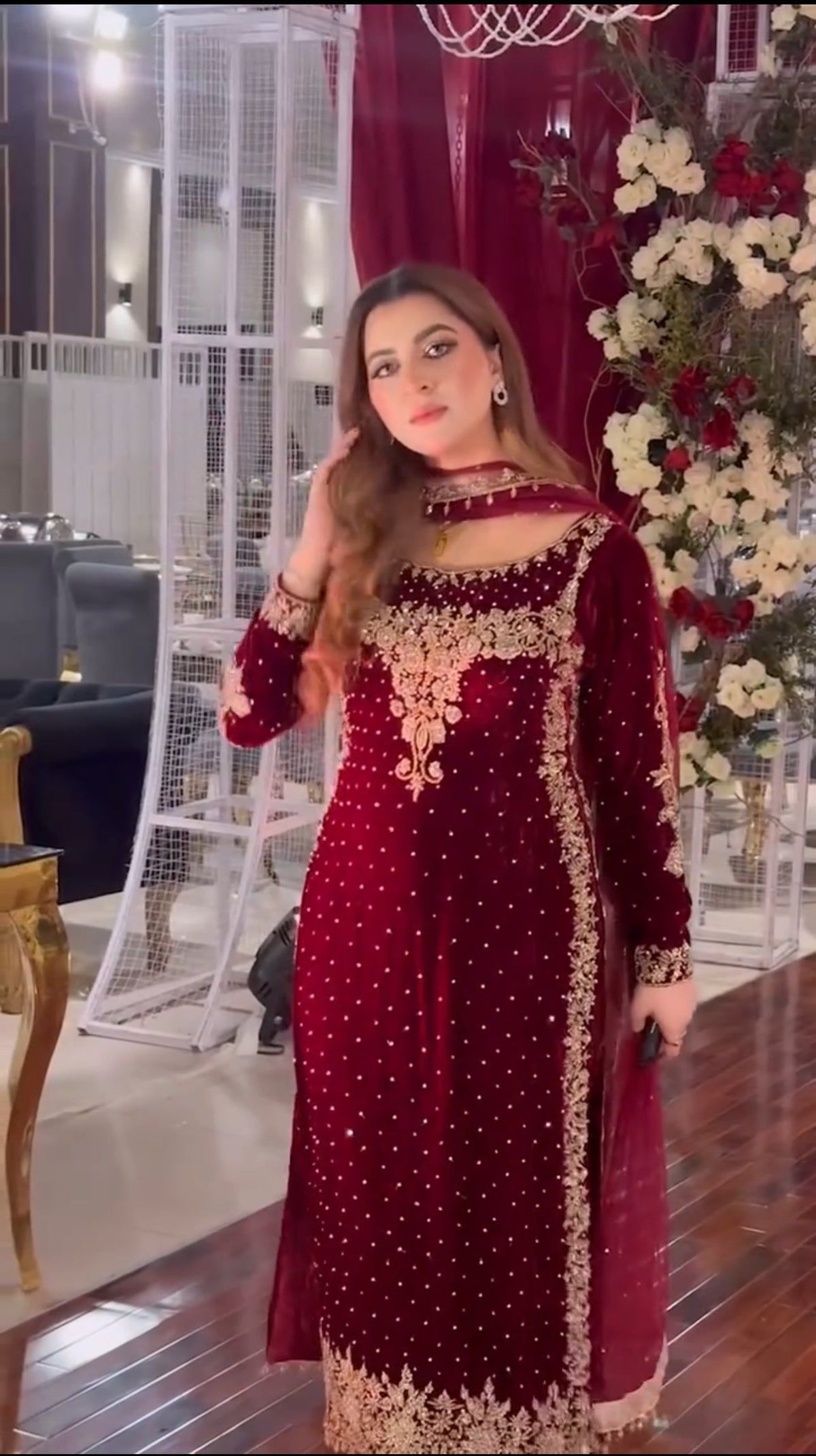 Fab Zone Velvet Embroidered Suit with Dupatta and Stitched Bottom
