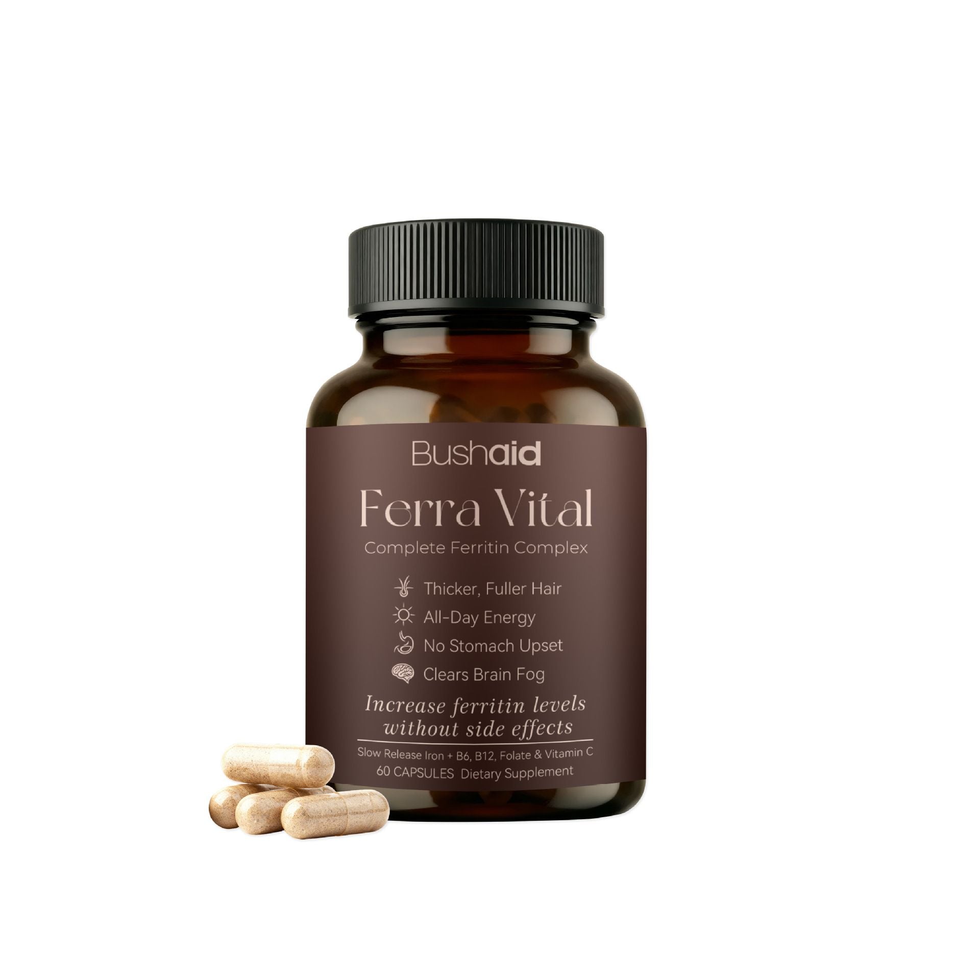 Bushaid Ferra Vital Ferritin Complex Capsules, Daily Dietary Supplement for Women, 60 Capsules