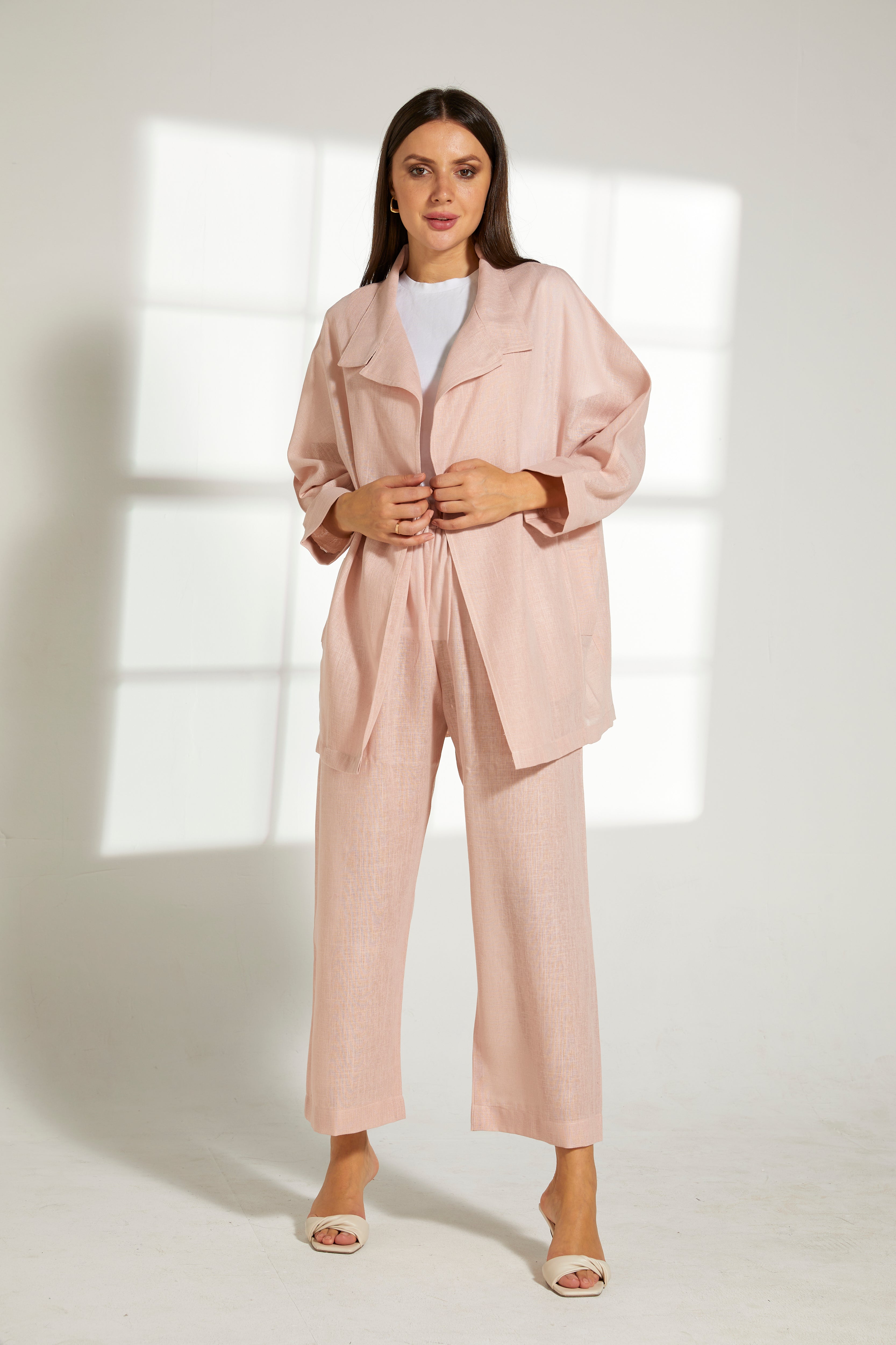 MOiSTREET Peach Linen Top and Pants Set