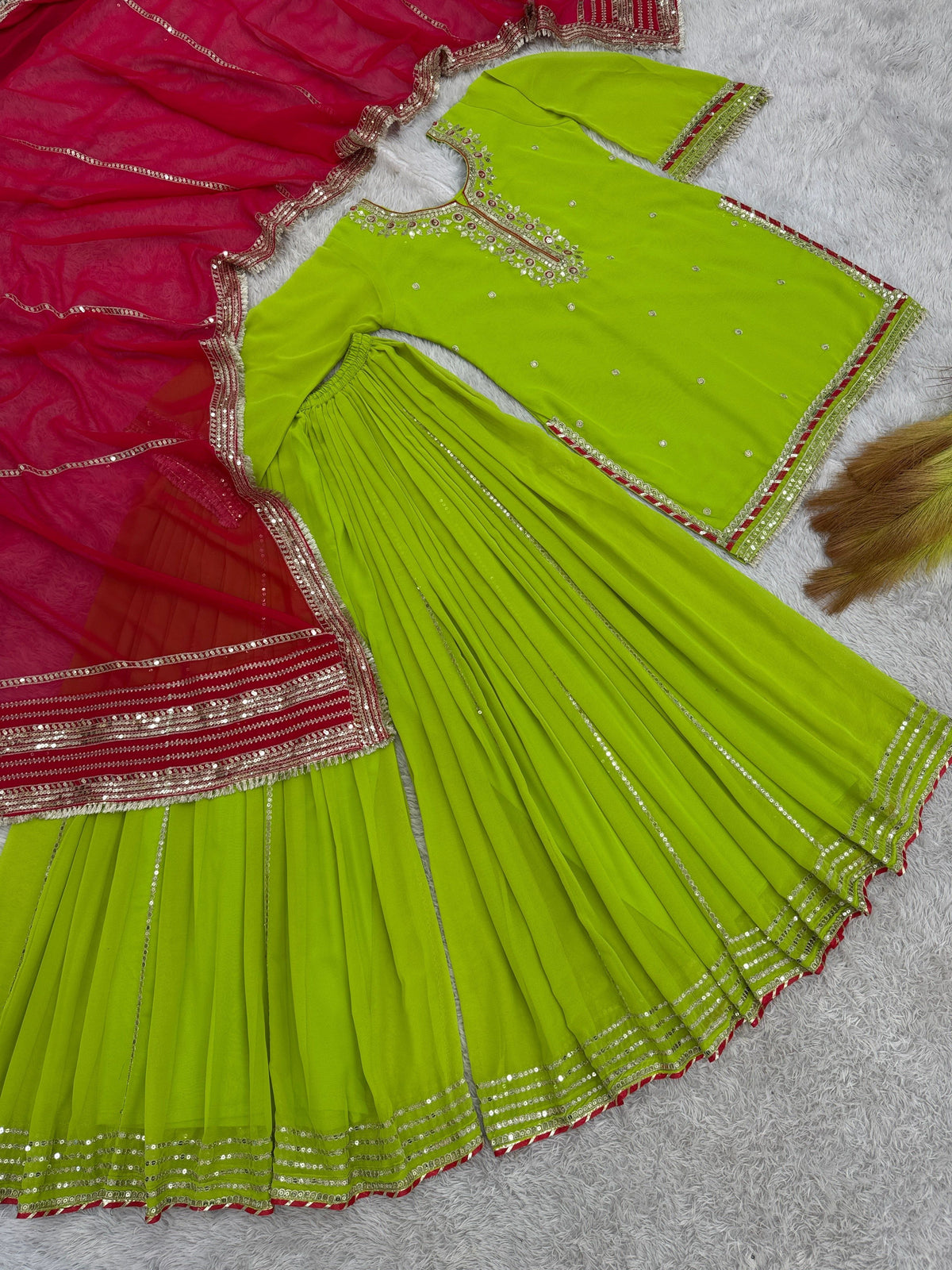 Fab Zone Embroidered Plazzo Suit with Dupatta
