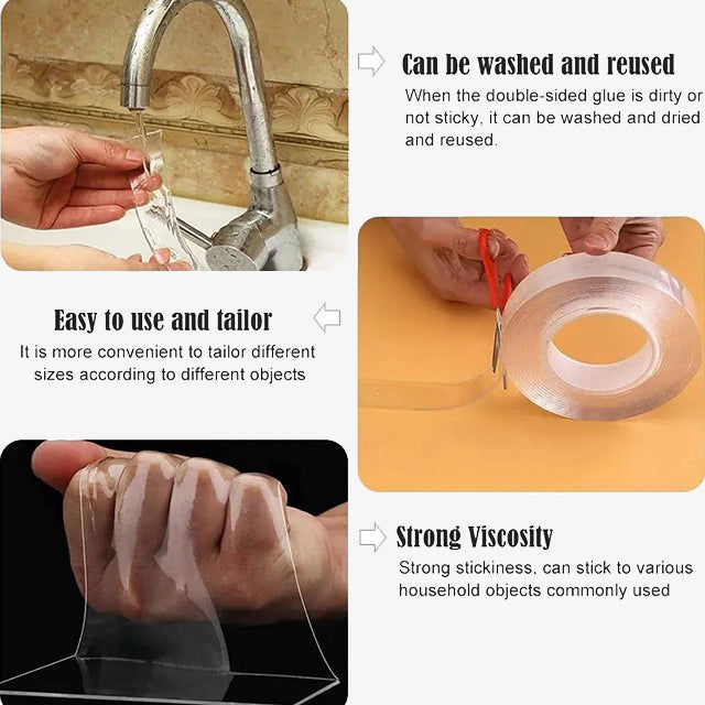 2-Meters Double Sided Transparent Tape - Strong Adhesive for Crafting, DIY, and Home Use