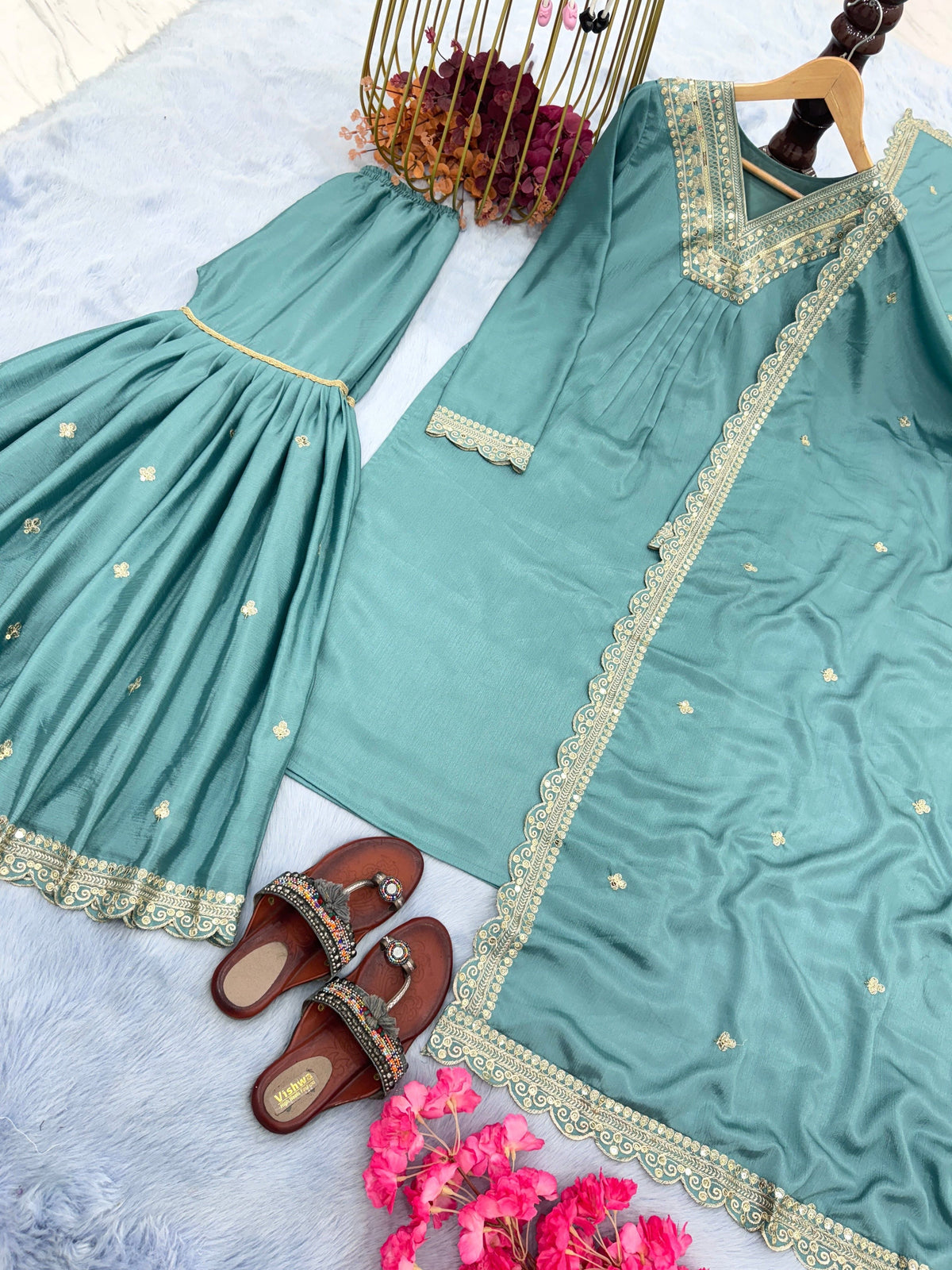 Fab Zone Party Wear Look Designer Top Plazzo and Beautiful Dupatta