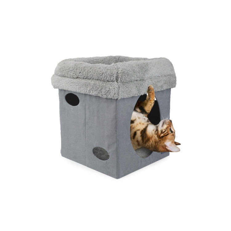 All For Paws Lambswool 2 in 1 Cat Castle - Grey