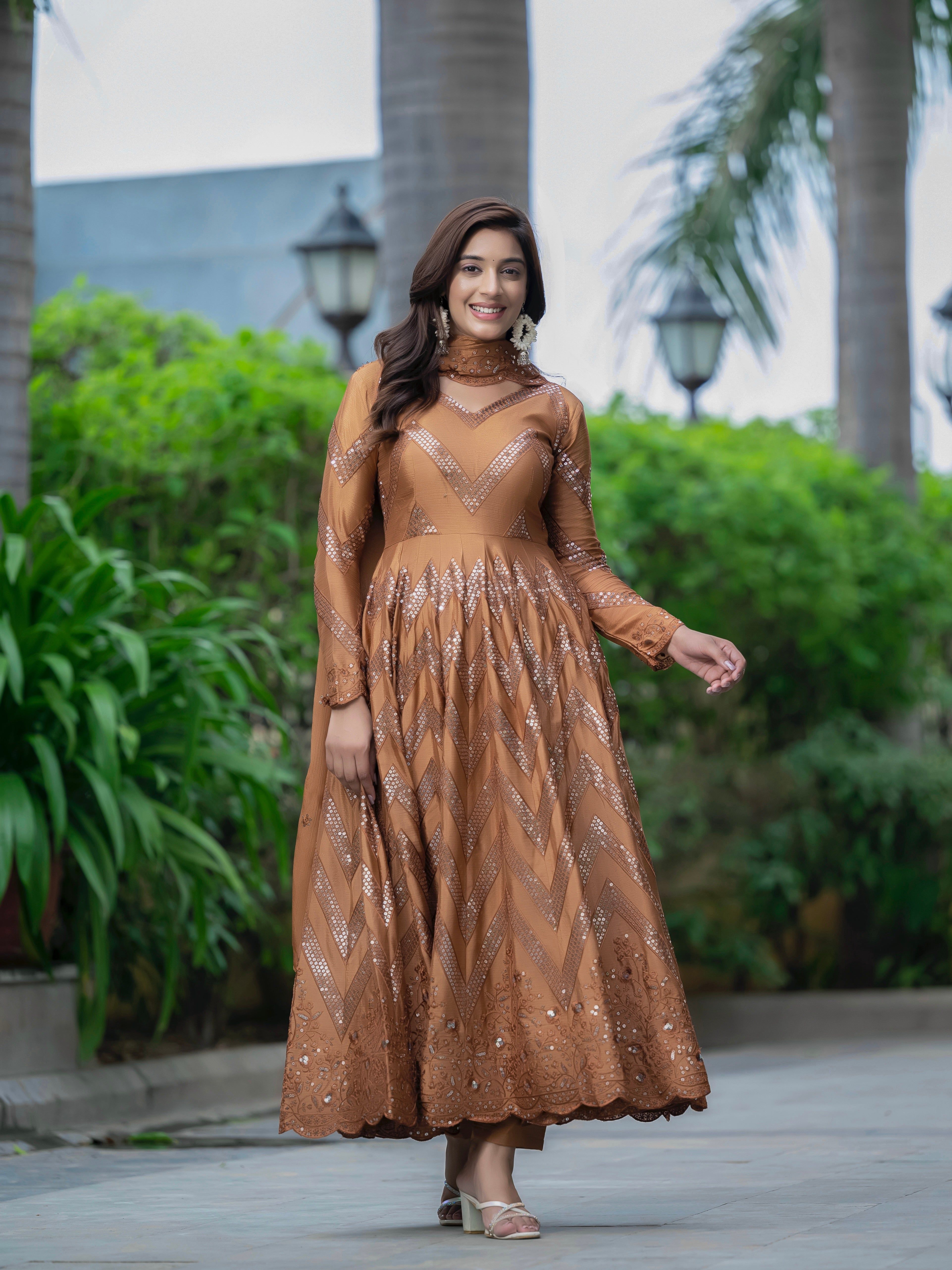 Fab Zone Party Wear Designer Gown Pent And Dupatta With Sequence Embroidery Work For Women