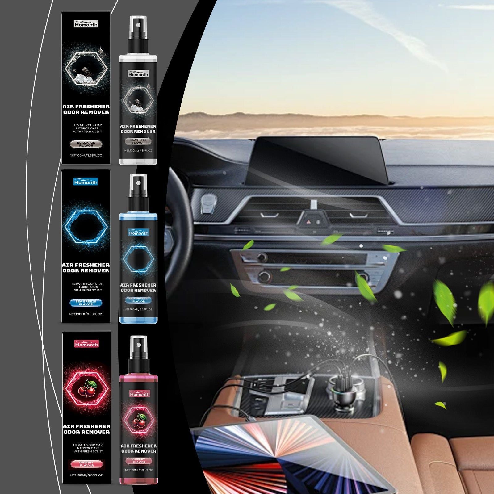 Black Ice Car Air Freshener, Long-lasting Fresh Air, Deodorizer, Easy Spray ,100ml