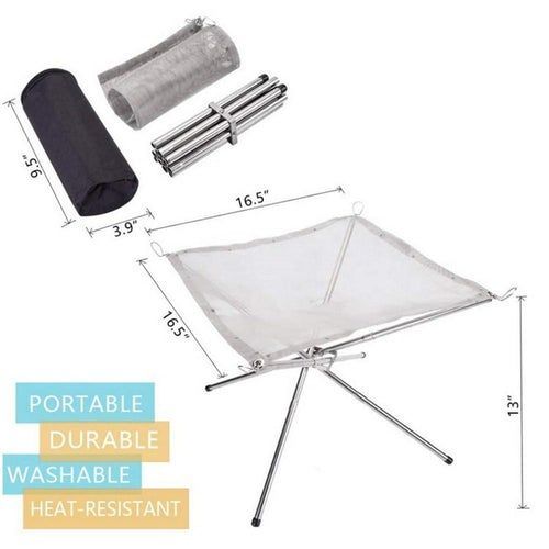 Portable Fire Pit Stainless Steel Mesh Fireplace Foldable Heater Firepit For Camping Backyard