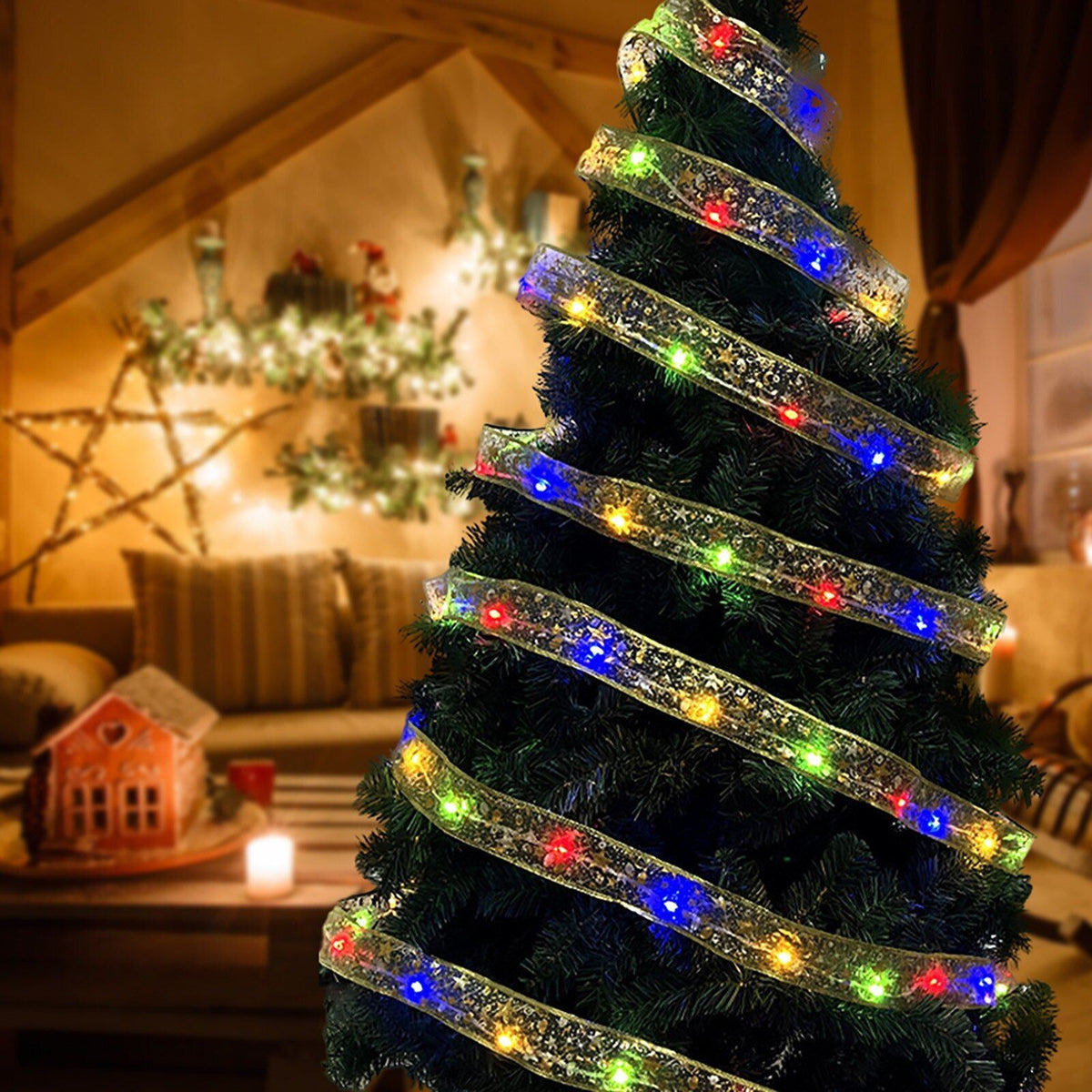 LED Ribbon Fairy Strings Lights Holiday Christmas Tree Decorations Party Ornaments