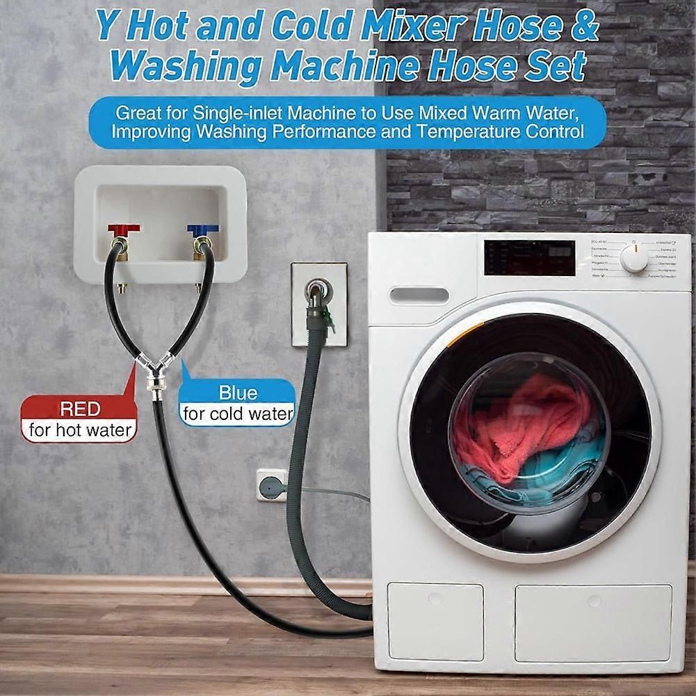 Y Mixer Hose Connector with Washing Machine Hose, Hot and Cold Water Supply Splitter and Washing Machine Connector