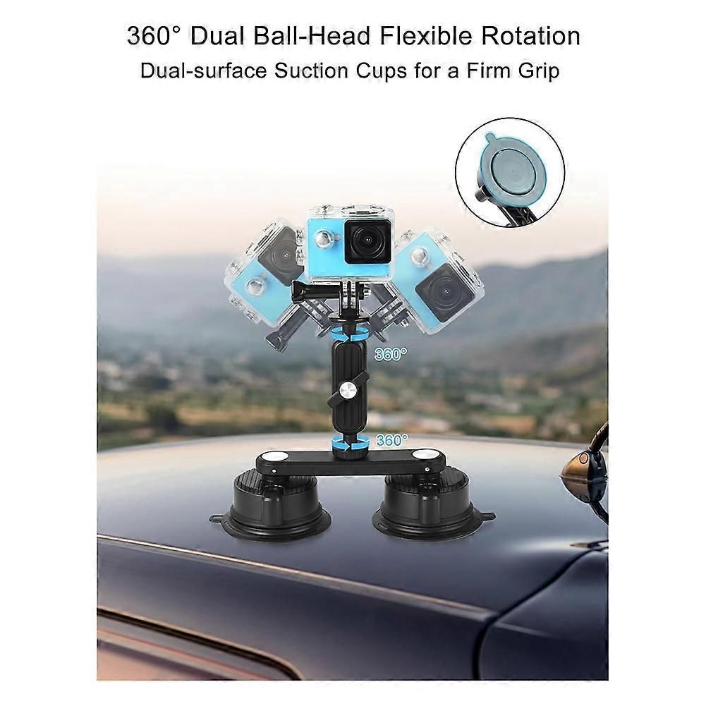 Suction Cup Mount for GoPro,Camera Car Mount on Car Window, Windshield 360° Rotation Double Suction Cup Mount