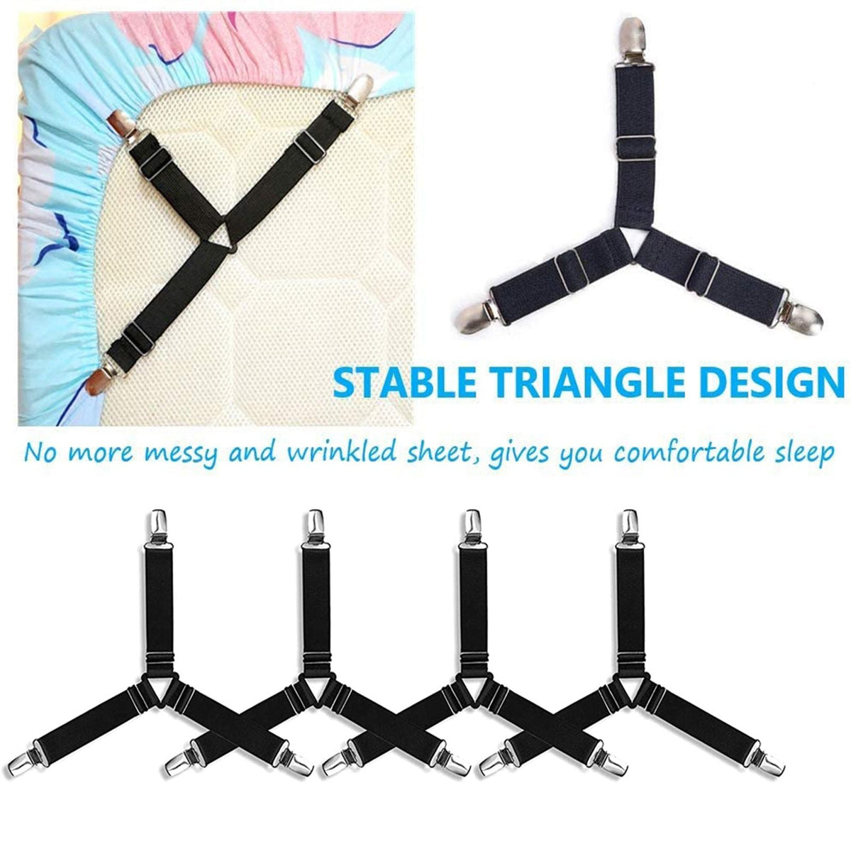 4Pcs Bed Sheet Clips Elastic Sheet Fasteners Adjustable Mattress Cover Straps