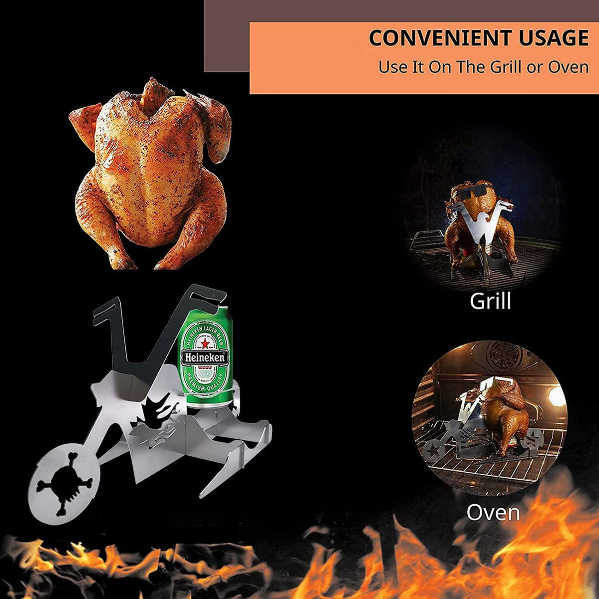Motorcycle Beer Can Chicken Roaster Holder Portable for Outdoor Grill