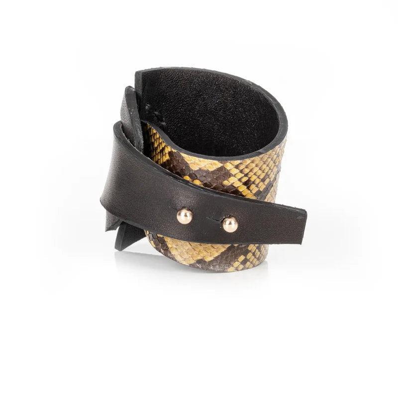 The Dark Python Leather Wrap Bracelet Gold Scale & Black