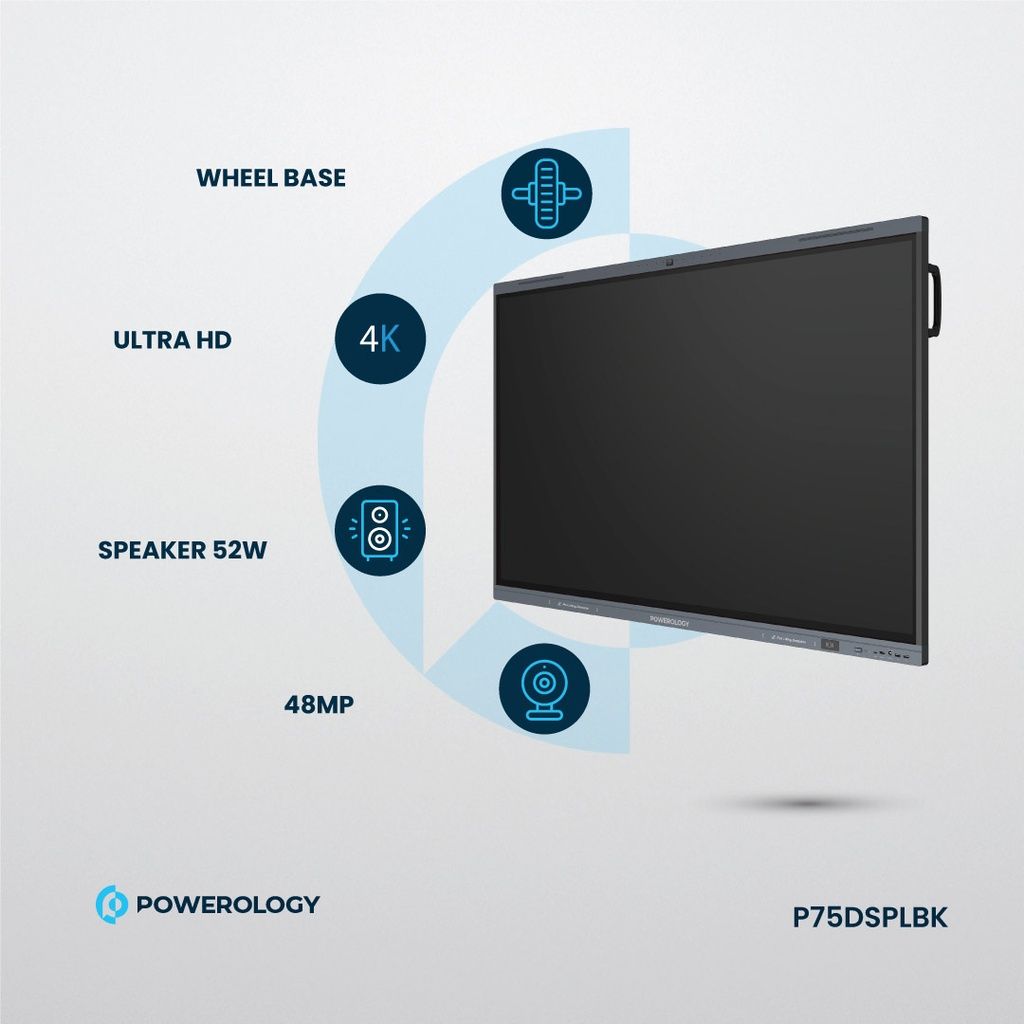 Powerology Dual Windows & Android Interactive Smartboard, 75", Black