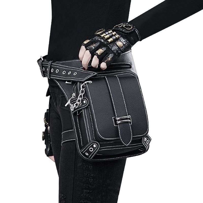 Waist Bag Leather Steampunk Travel Wallet Punk Rock Chain Leg Messenger Bag Shoulder Hip Holster Bag