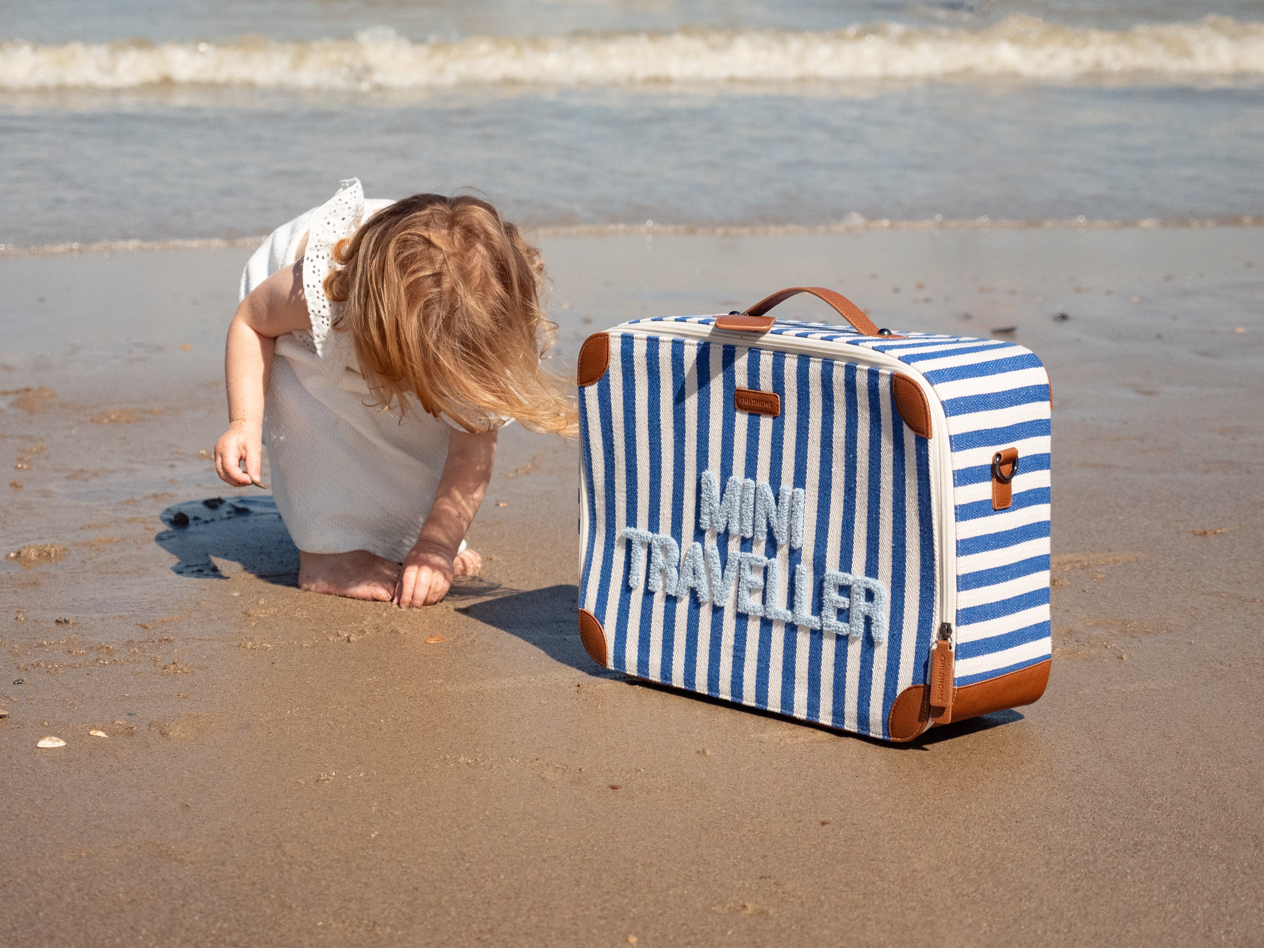 Childhome - Mini Traveller Kids Suitcase -Stripes Electric Blue/Light Blue