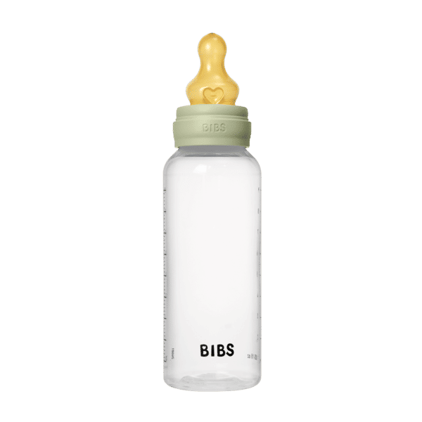 BIBS Glass Baby Bottle Round Latex 240 ml  (3-6m Sage)