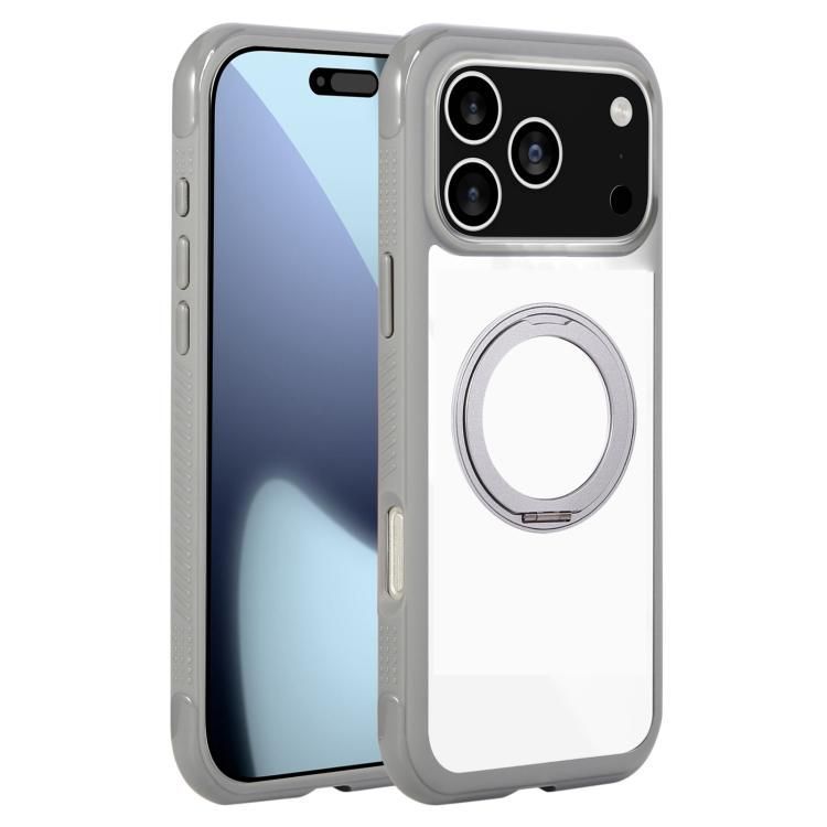 For iPhone 18 Pro Max / iPhone 17 Pro Max Solid Color Edge Transparency Rotation Holder MagSafe Phone Case