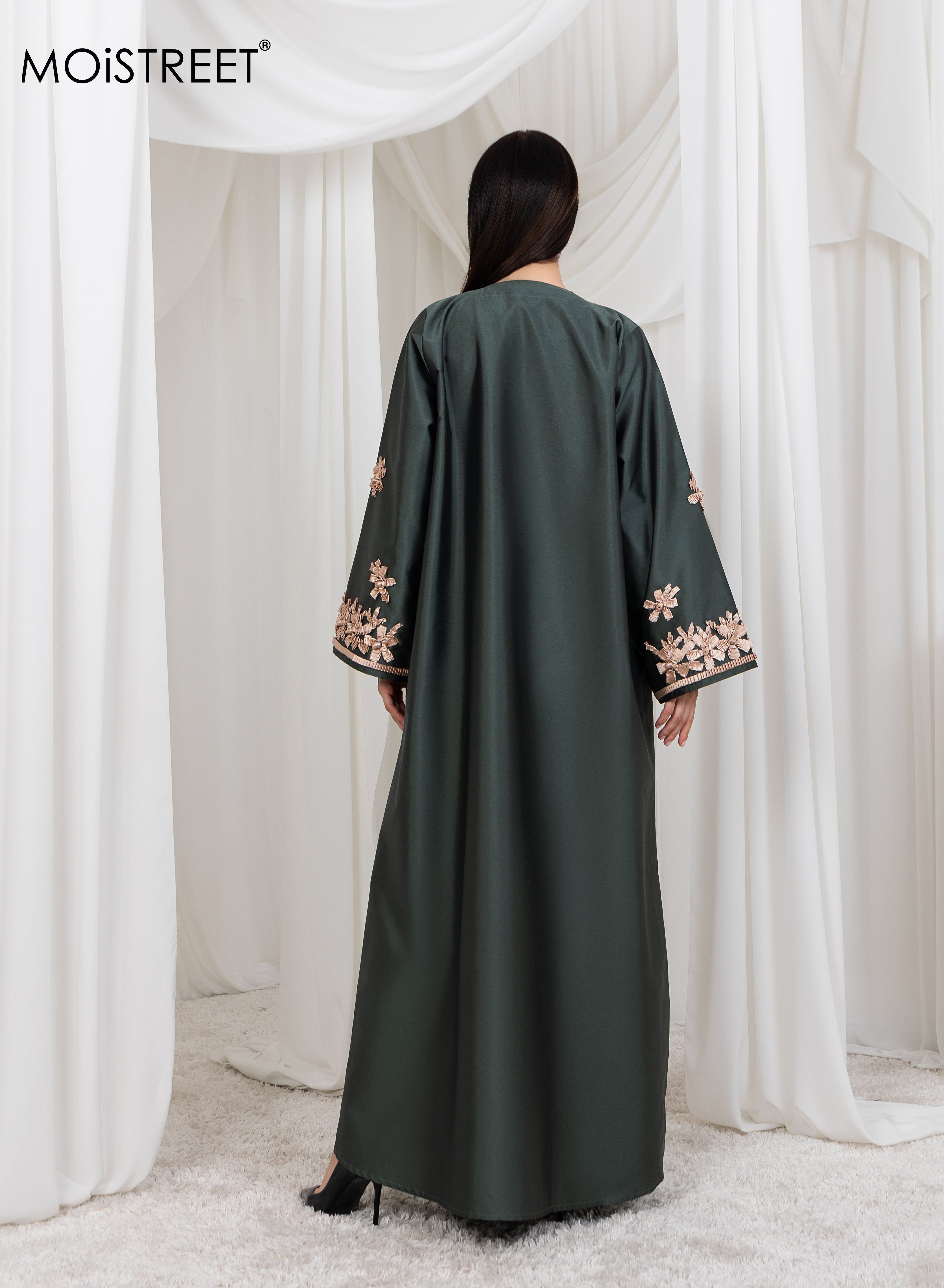 MOiSTREET Victoria Satin Embroidery Abaya