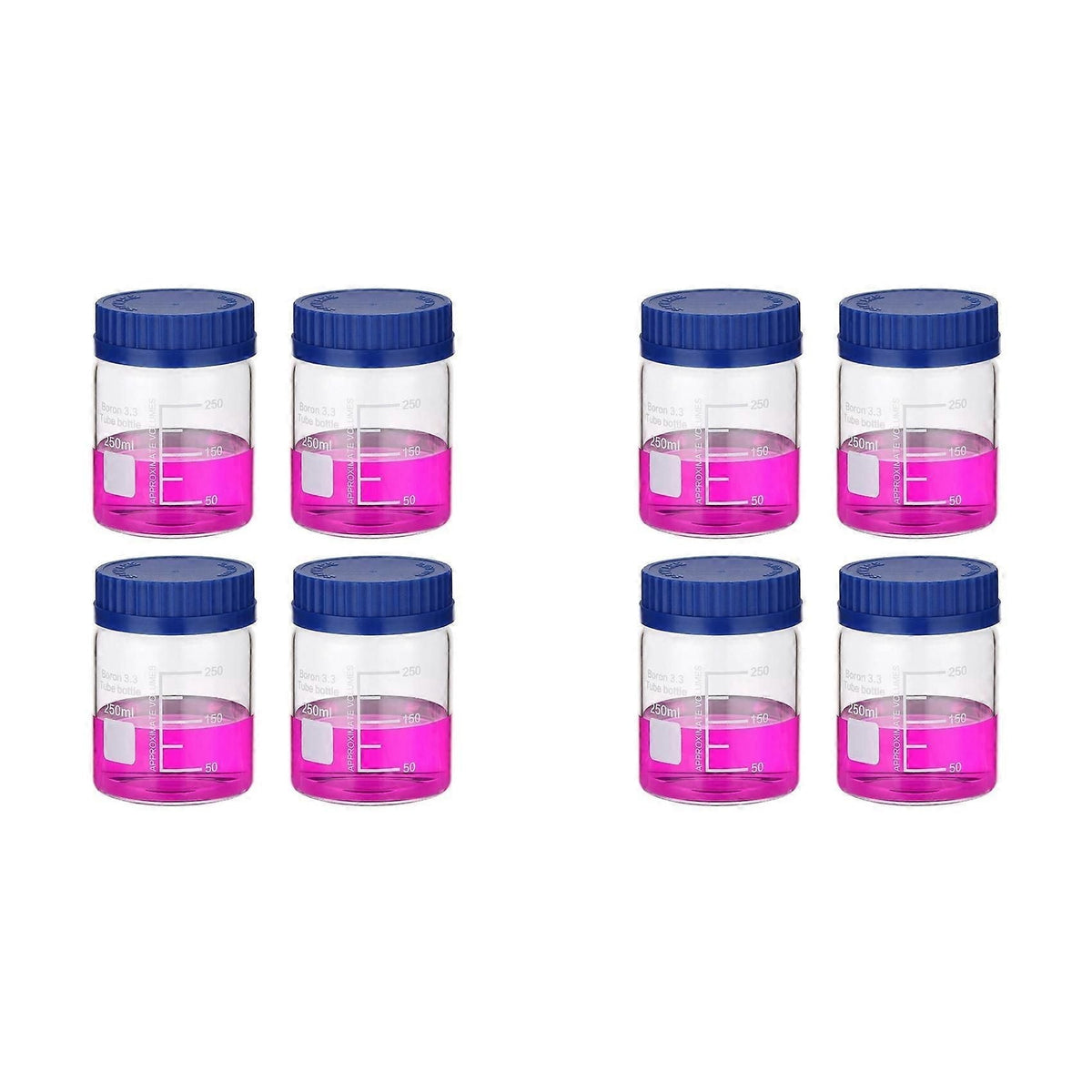 8 Pack Reagent Media Storage Bottles, 250ml Borosilicate Glass Wide Mouth Graduated Round Bottles with GL32 Screw Cap