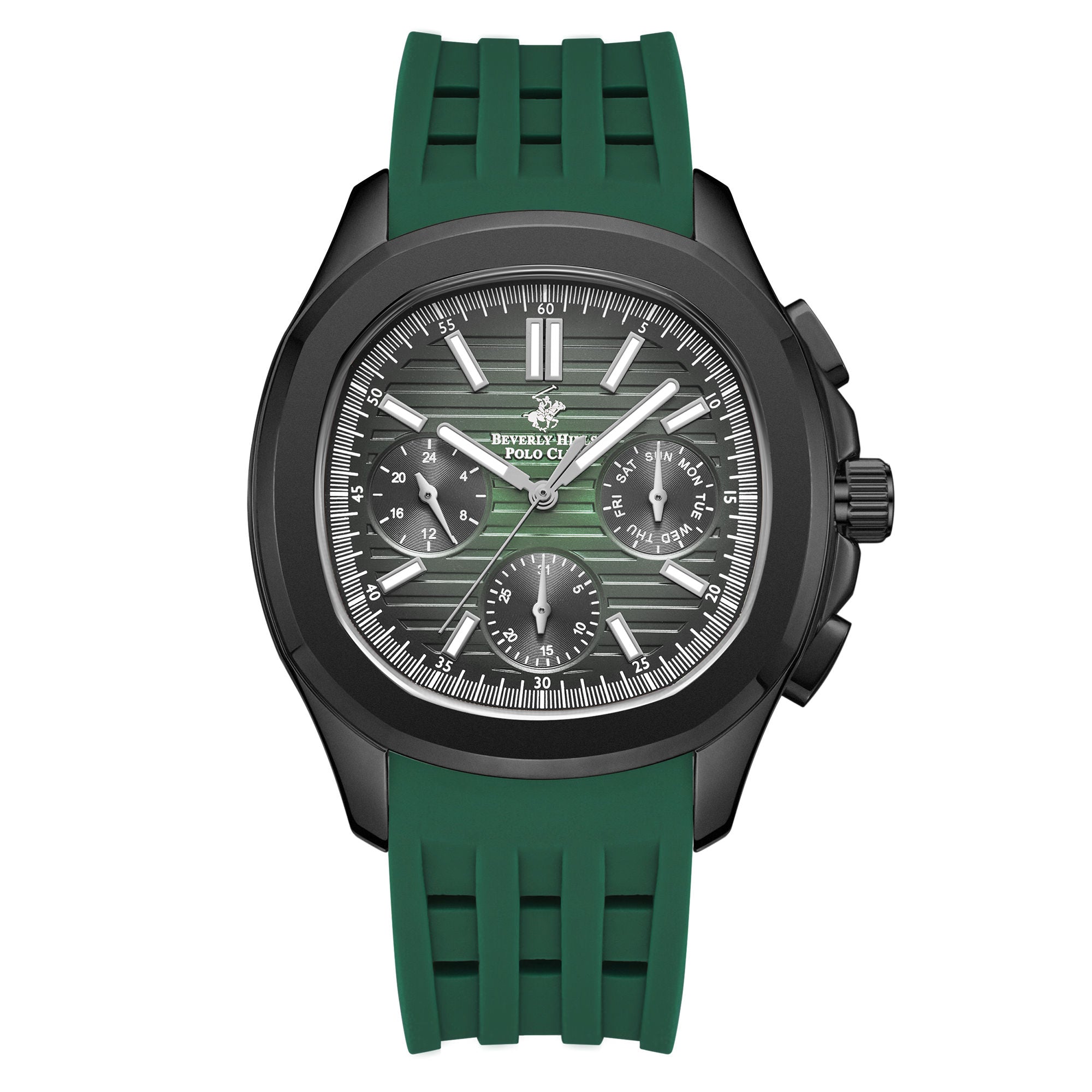Beverly Hills Polo Club Men’s Multi-Function Watch, Green Dial, Silicone Strap, Quartz, 50M Water Resistant, BP3211X.377