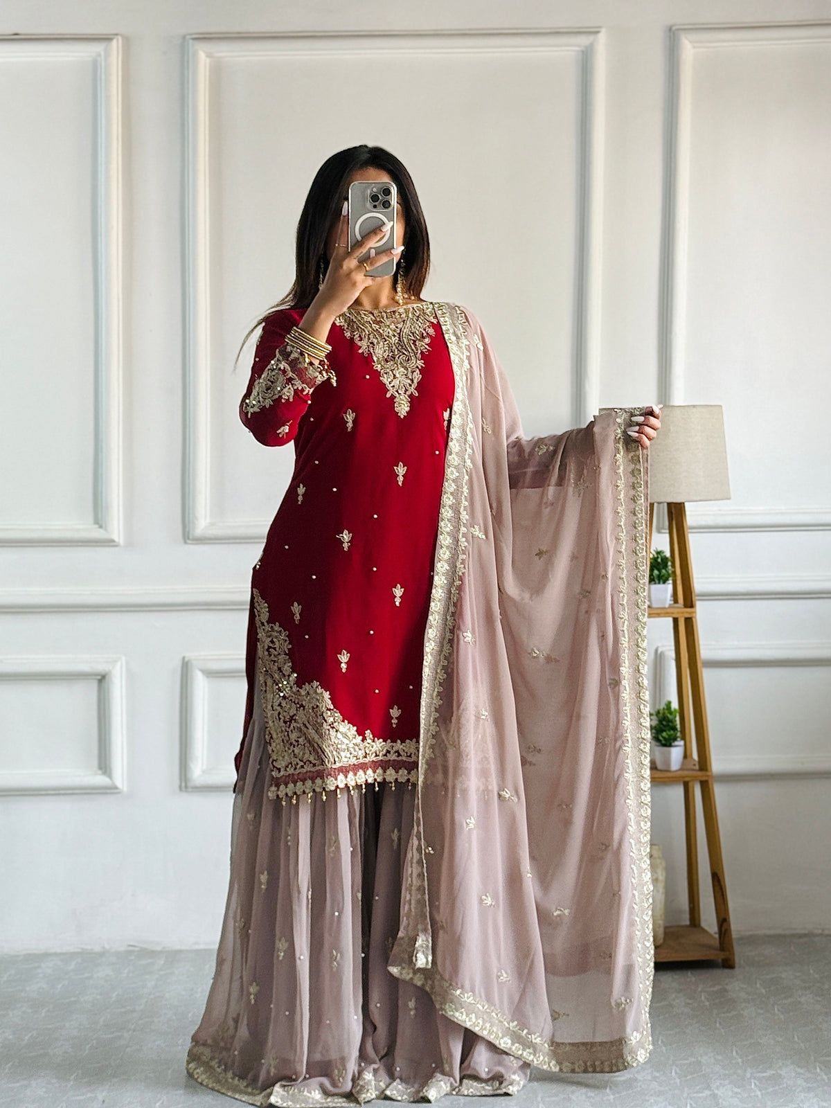 Fab Zone Women's Plazzo Kurti Suit With Matching Dupatta