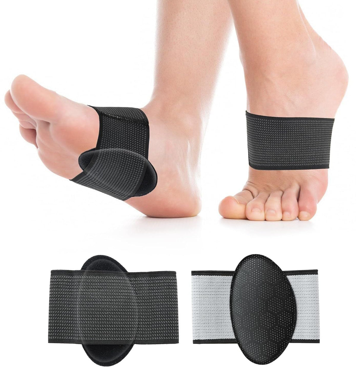 4 Pack Arch Support Cushions Elastic Foot Arch Brace with Silicone Pad for Plantar Fasciitis Relief