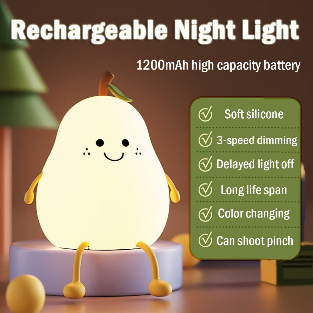 Pear Night Light for Kids Touch Control Nursery Led Lamp for Baby Room Decor