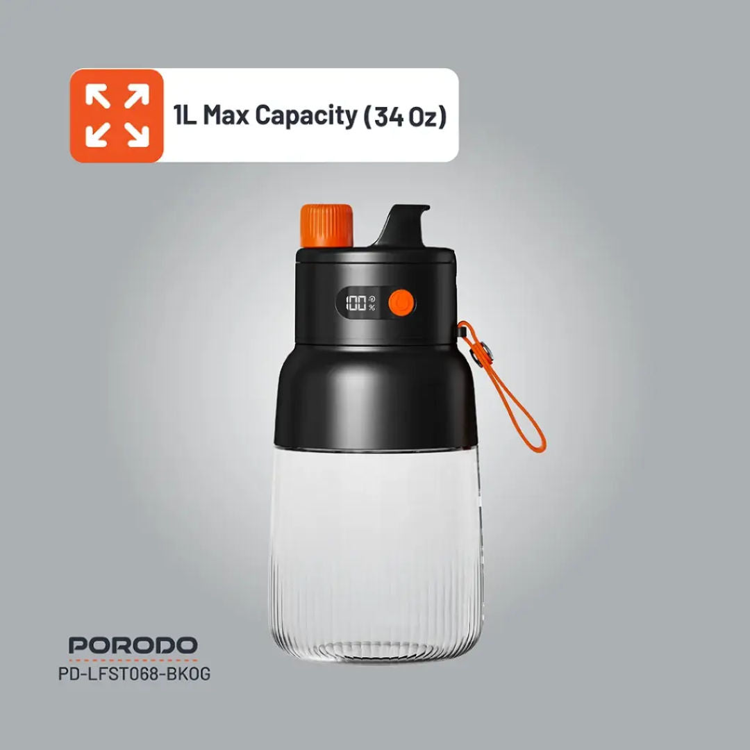 Porodo Lifestyle Blend & Sip Portable Blender, Black/Orange
