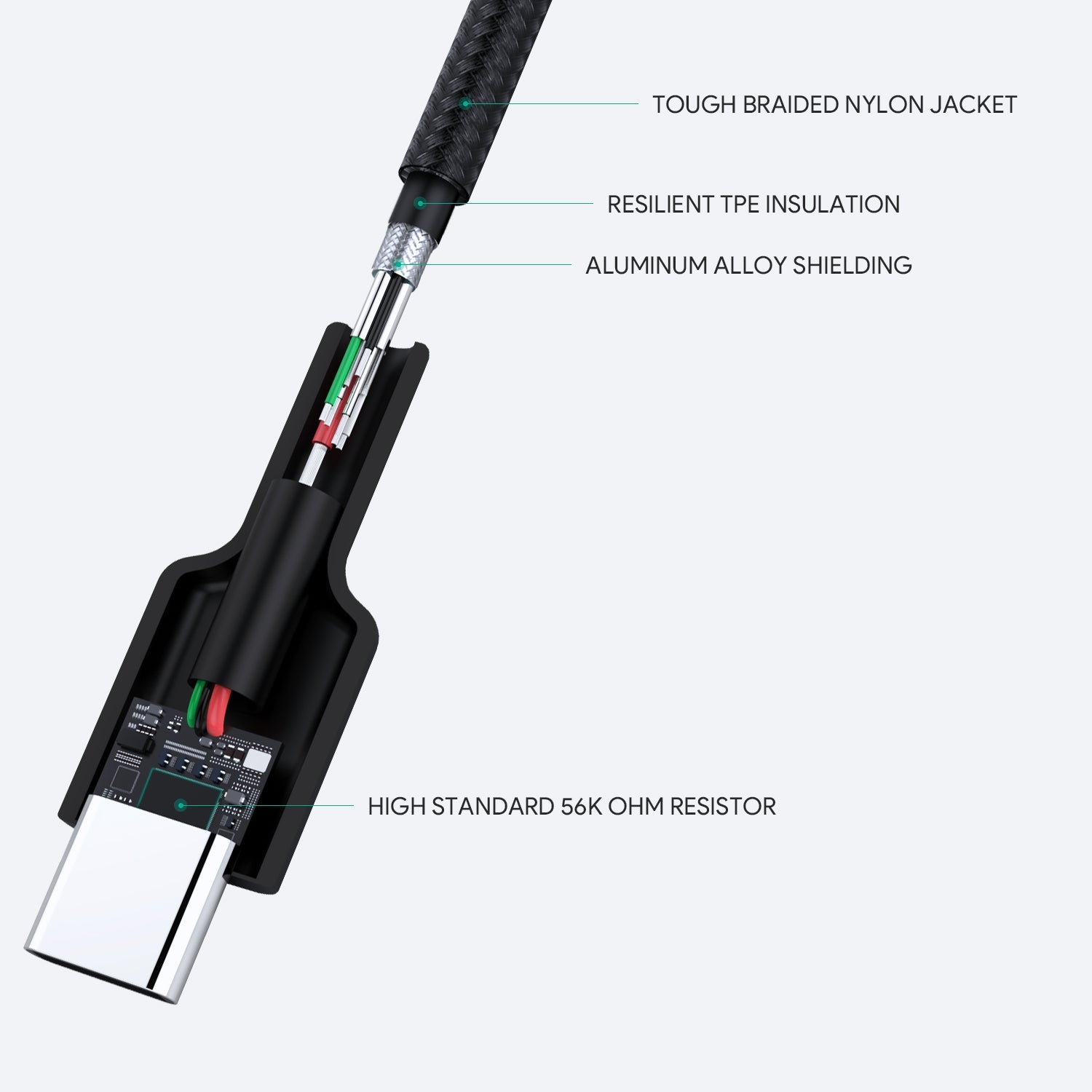 Aukey CB-CD30 USB A-C Nylon Braided Cable USB2.0  0.9m - Black