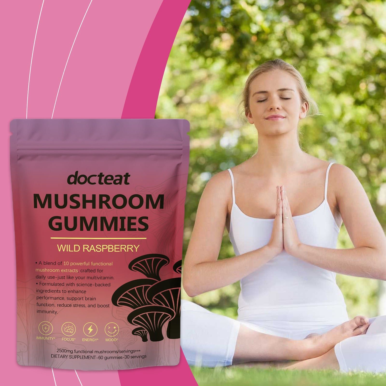 Boost Focus and Body Care with Mushroom Gummies, Easy Chew, Travel Friendly ,60pcs