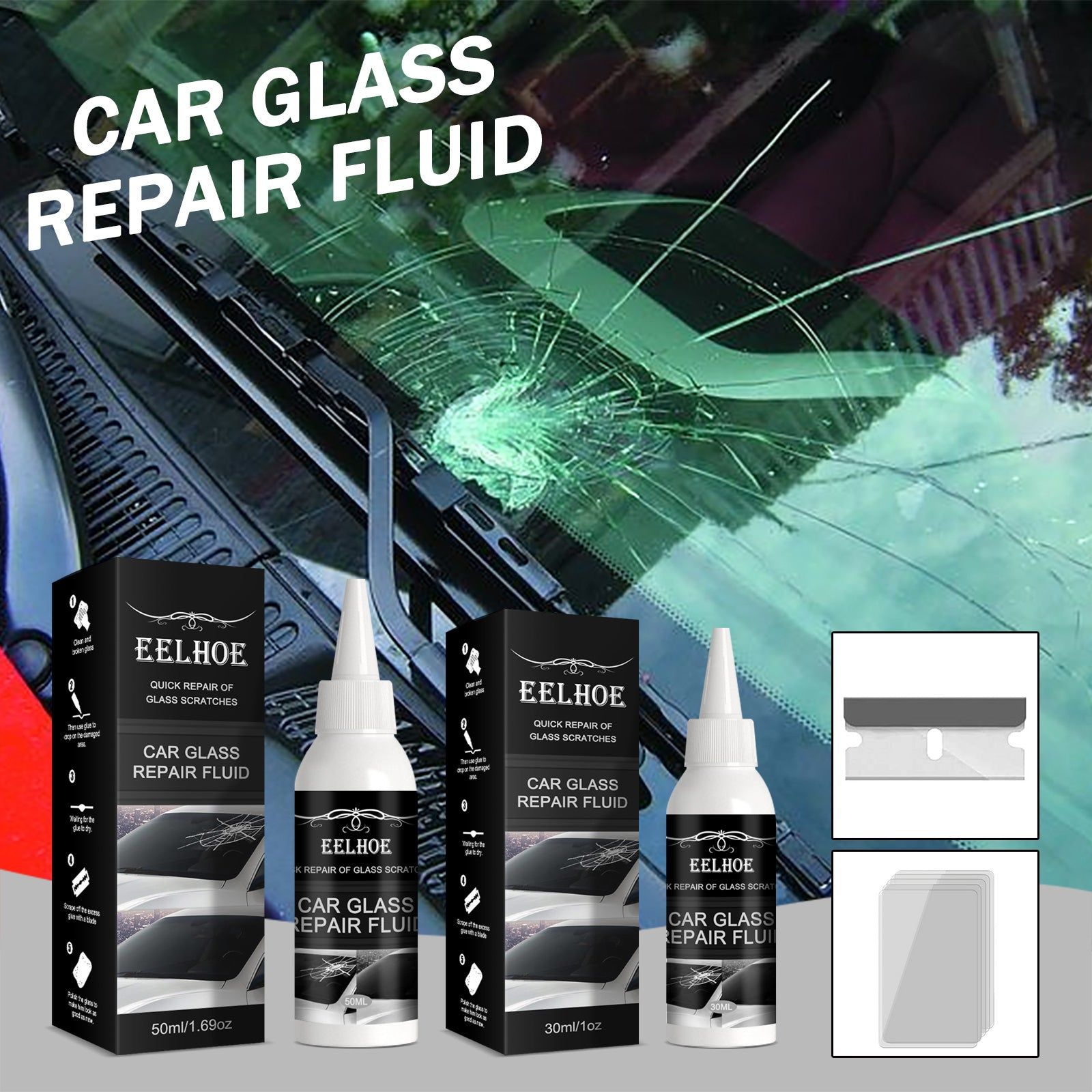 Car Glass Repair Kit, Fast Crack Fix, Windshield Repair Adhesive, Easy DIY ,1set