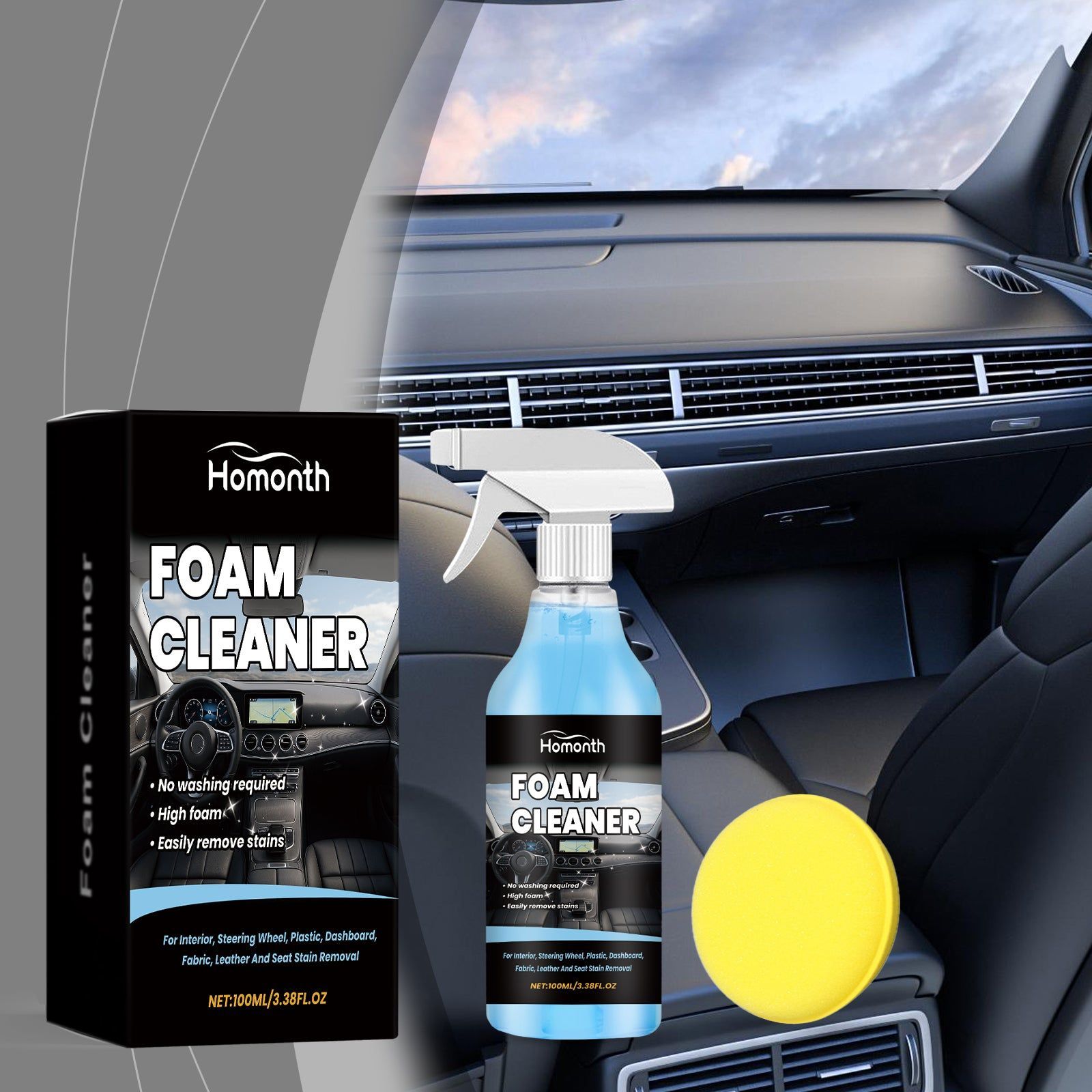 Car Interior Cleaning Spray, Gentle, Decontamination, Universal, Portable, Fast Stain Removal ,1set