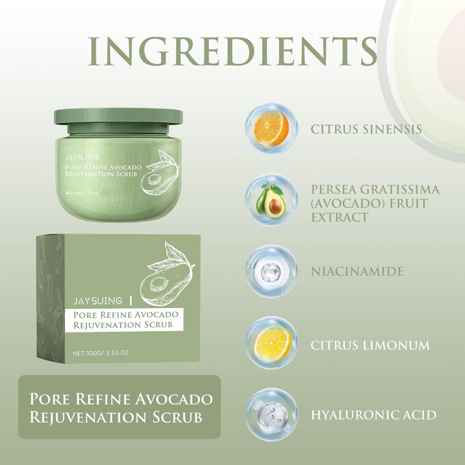 Avocado Ice Cream Body Scrub, Exfoliating Dead Skin, Natural Body Cleansing, Soft Smooth Skin ,100g