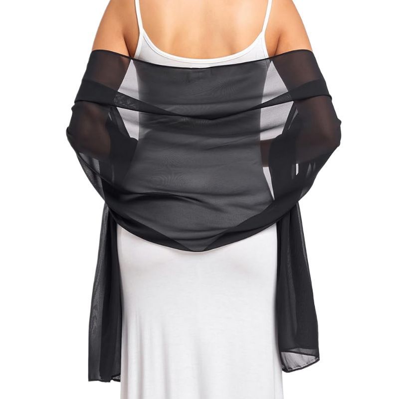 Black Chiffon Shawl Wrap for Women Wedding & Evening Dress