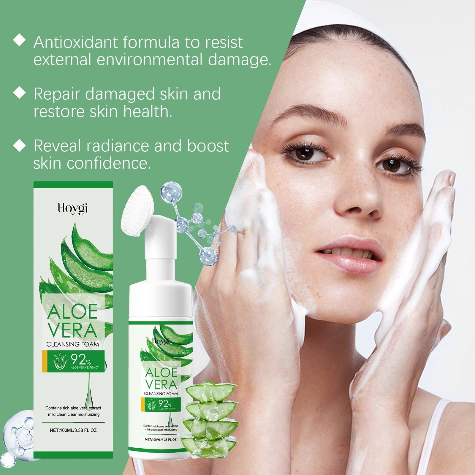 Aloe Vera Facial Cleansing Foam, Gentle Hydrating Oil Control, Brightening, Pore Purifying ,100ml
